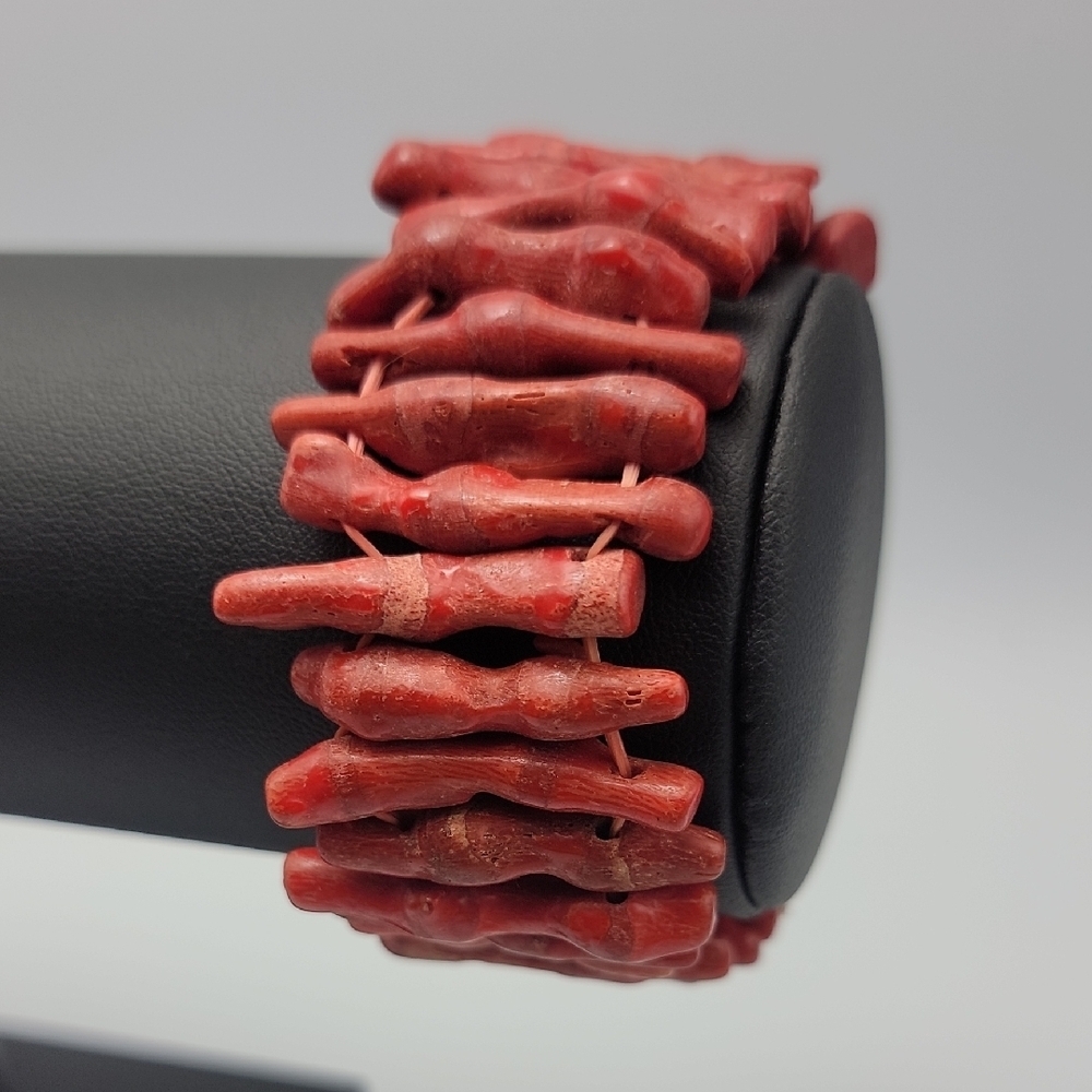 VTG Natural Red Branch Coral Beaded 30mm Stretch Bracelet 1